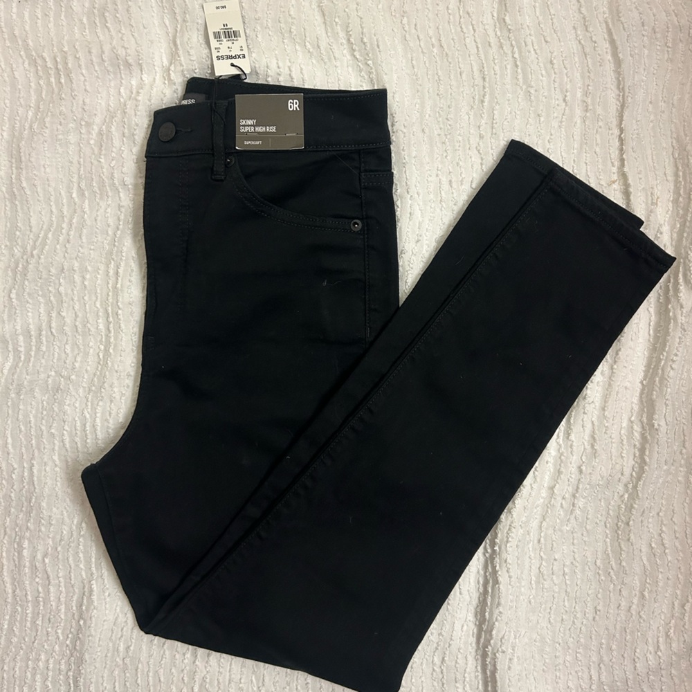 Express Black Denim NWT Skinny Super High Rise Size 6 Regular Black Jeans